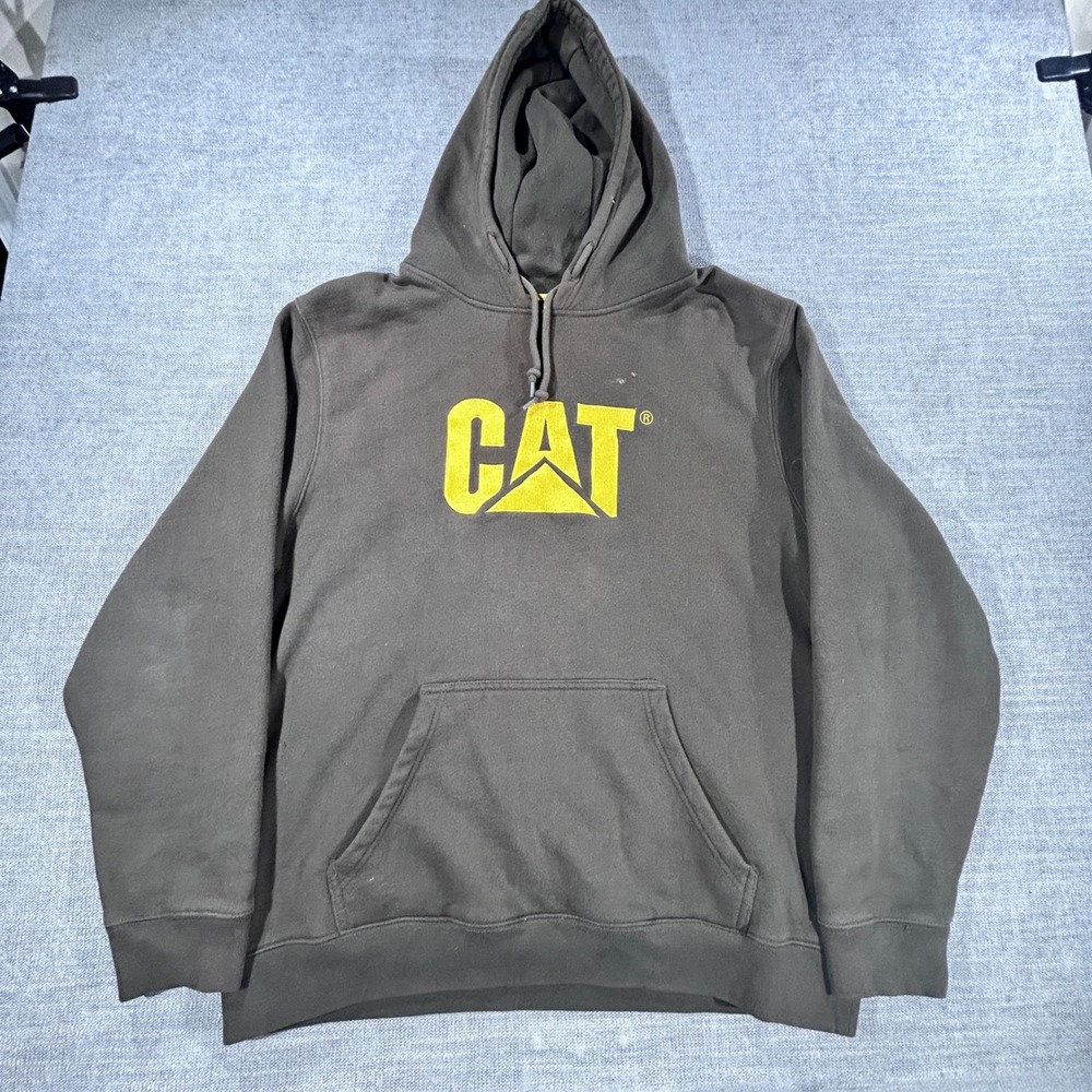 Caterpillar Hoodie Mens XXL Brown Good Logo Pullover Workwear Sweatshirt